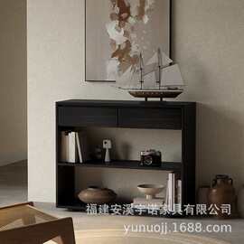 全实木入户玄关桌靠墙客厅家用复古玄关柜黑色中古风小户型玄关台