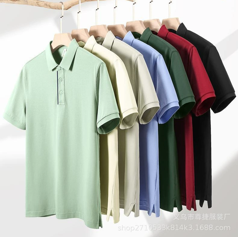 Рубашка-поло Hanling 82006 с короткими рукавами, вышитым логотипом, тонкими лацканами и принтом, рабочая одежда.