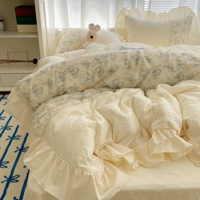 Класс A Легкая роскошная принцесса кружева, стирка хлопка, набор из четырех частей, простыни, постельное белье, набор из трех частей