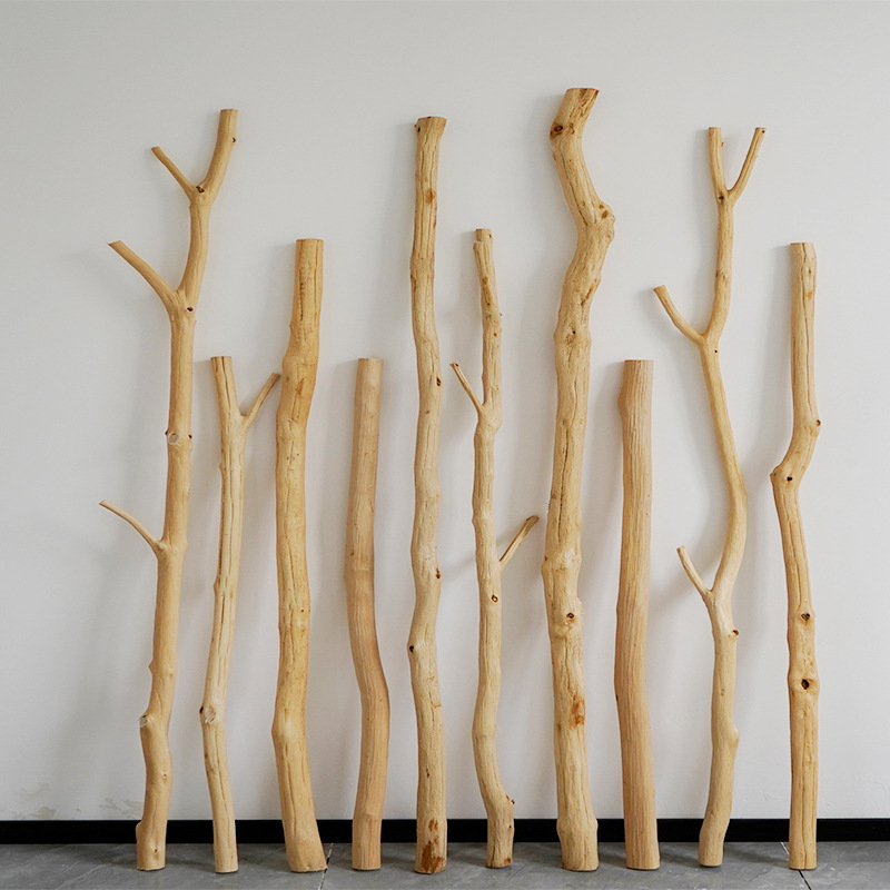 天然干树枝造景原木挂衣杆实木枯木树干客厅酒店木棍隔断装饰墙