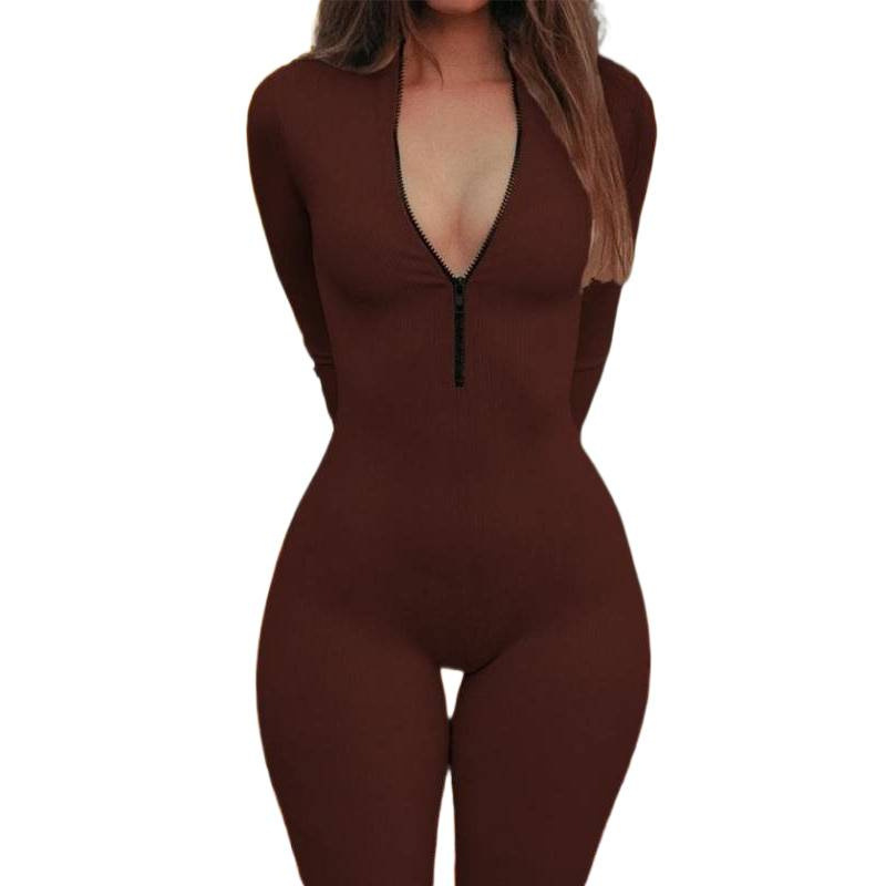 Women's Solid Zip Up Jumpsuit跨境|undefined