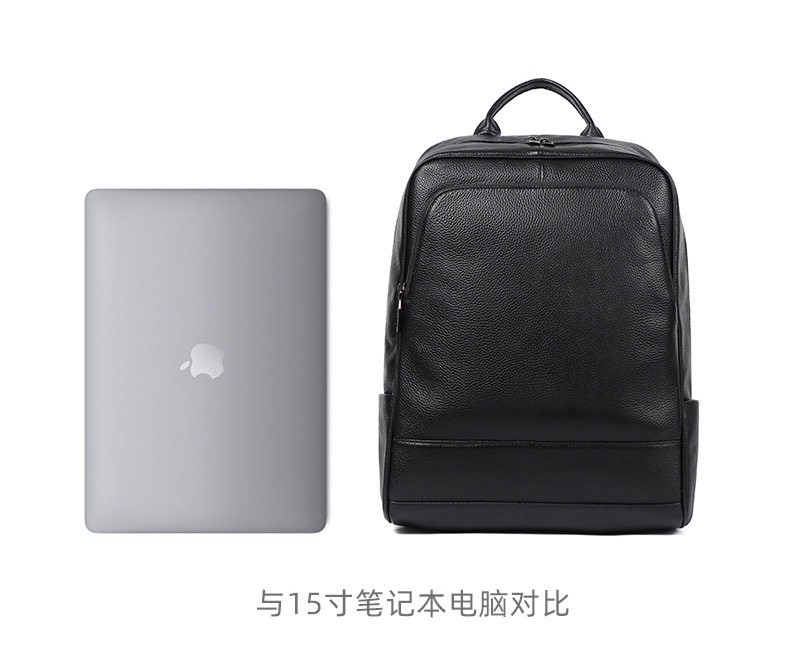 Ba lô nam da bò lớp đầu tiên đơn giản, túi đựng laptop đi học đi làm du lịch 42×32×12 cm — Màu đen chi tiết 11
