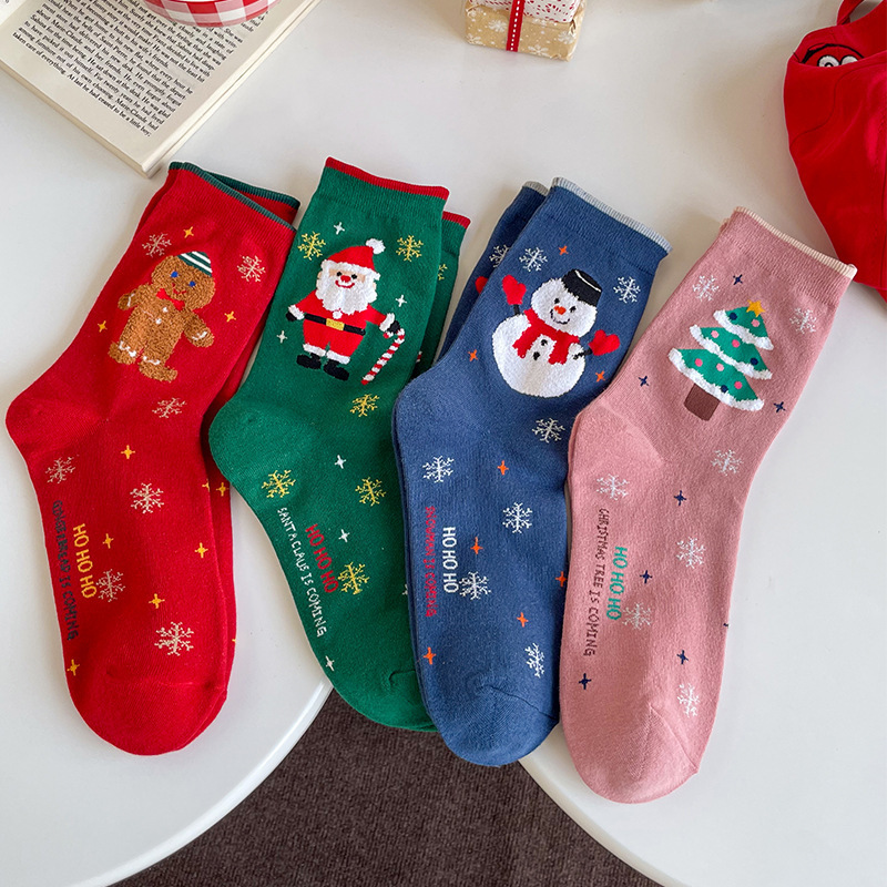 2025d Autumn Winter Snowman Santa Claus Creative Cartoon Mid-Calf New Year Christmas Socks_voghion.com