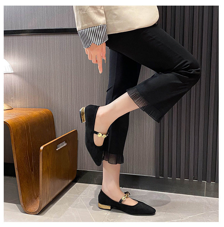 Giày Mary Jane nữ mũi vuông đế bằng đính đồng xu nhỏ, kiểu lười, gót thấp dưới 3 cm — Màu nâu cà phê, Xanh lá cây, màu đen chi tiết 30