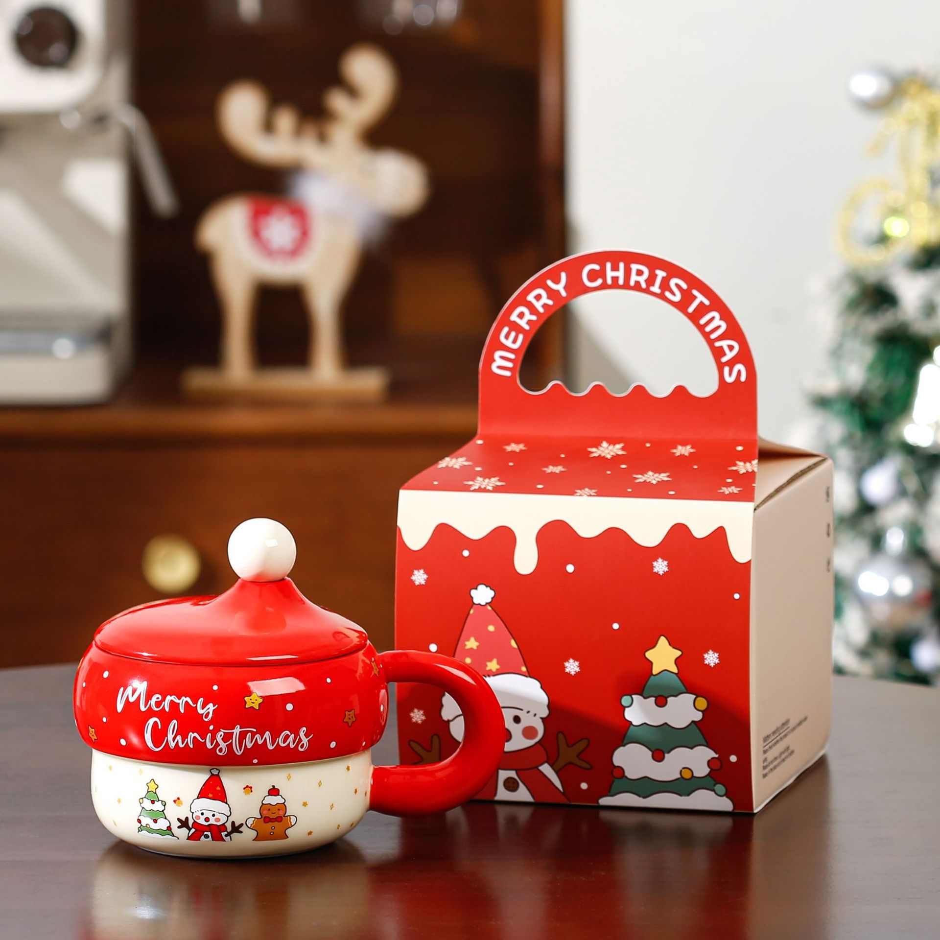 Taza de cerámica de dibujos animados con patrón de Papá Noel transfronterizo Taza de regalo de mano Regalo de Navidad Taza de vacaciones linda