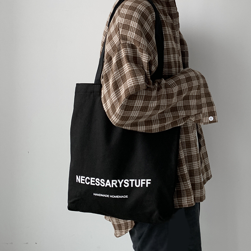 Letras artísticas simples todo-Partido Xiaoqing estudiante de moda bolso de las mujeres bolso de hombro de gran capacidad bolsa de lona bolsa de compras