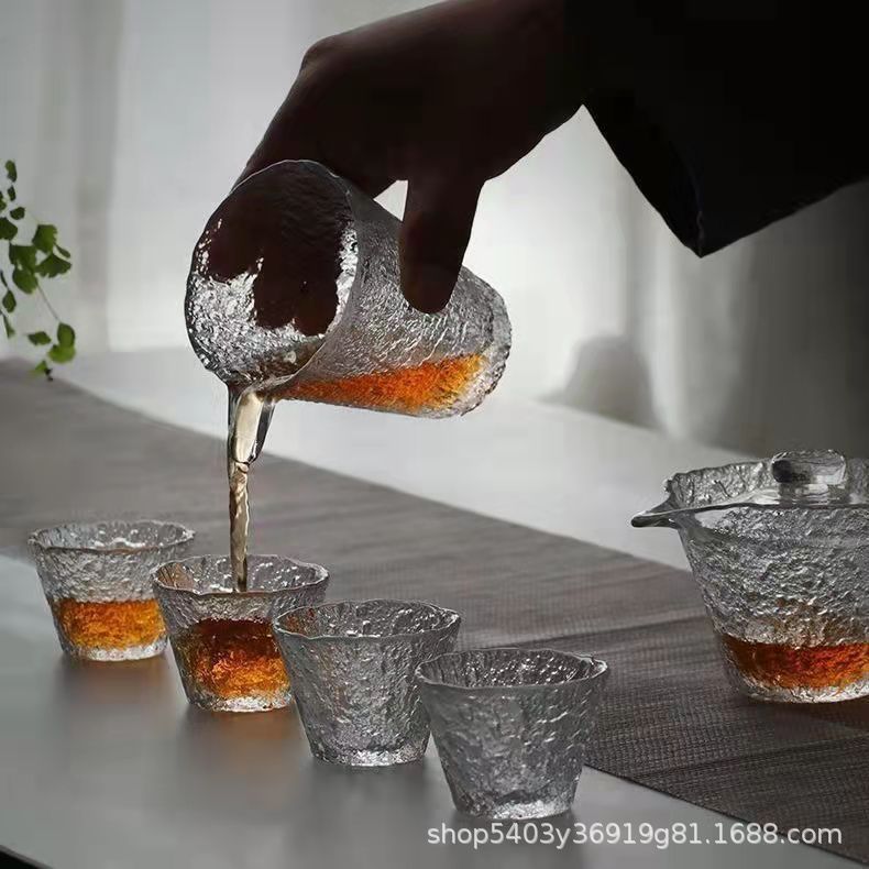 Vidrio de rocío de hielo japonés Phnom Penh Taza de té Oficina Inicio Juego de té Kung Fu Tazón de té Taza de té con patrón de martillo al por mayor