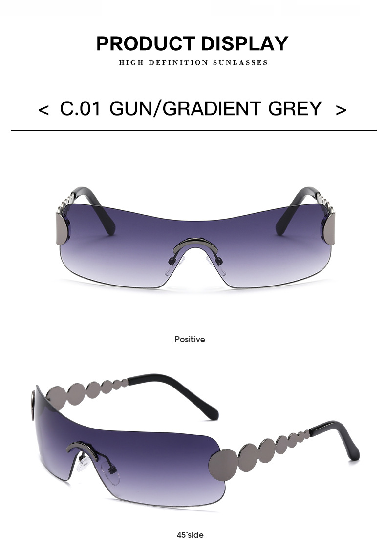 58g Weight Frameless Glasses Structure Sunglasses Classification PC, UV400 Protection Lens Material Square Glasses Style Holiday, Travel Occasion Solid Color Pattern Women's Gender Vintage Style, Classic Style Style Grey, Gold Color Vintage Style Classic Style Solid Color PC UV400 Protection Square Frameless Women's Sunglasses 9