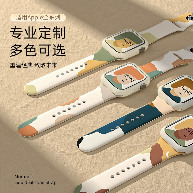 Подходит для сменного ремешка Apple Watch iWatch7/6/5 Morandi с цветной печатью, силиконовый ремешок 41 мм 45 мм