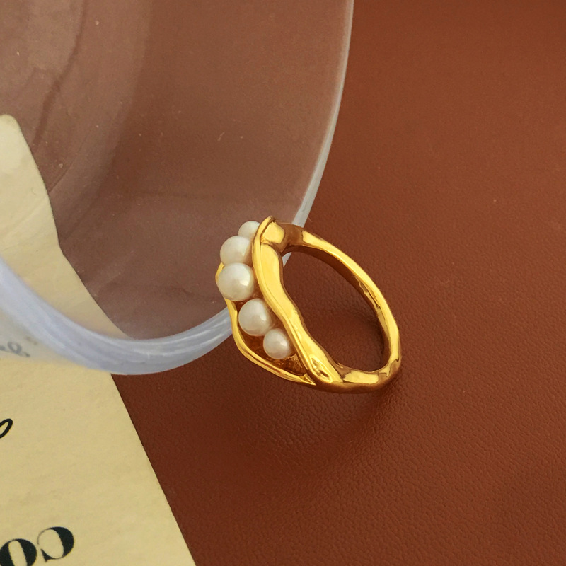 Retro Geometric Copper Rings Plating Artificial Pearls Copper Rings