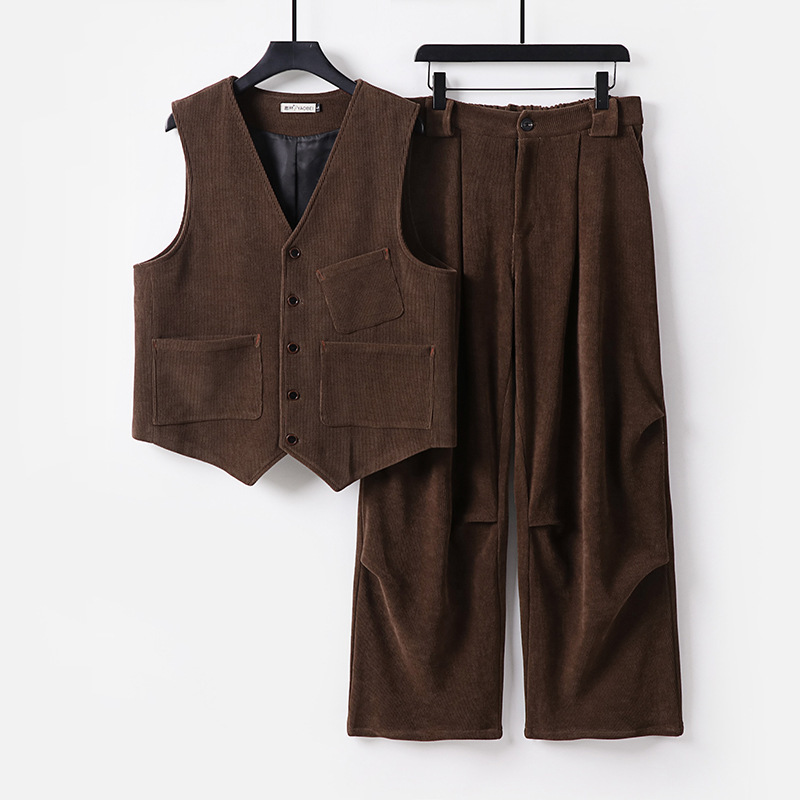 American-Style Workwear Corduroy Vest Men's Suit Autumn and Winter Retro Loose Casual Versatile Large Size Pants Two-Piece Set American-Style Workwear Corduroy Vest Men's Suit Autumn and Winter Retro Loose Casual Versatile Large Size Pants Two-Piece Set