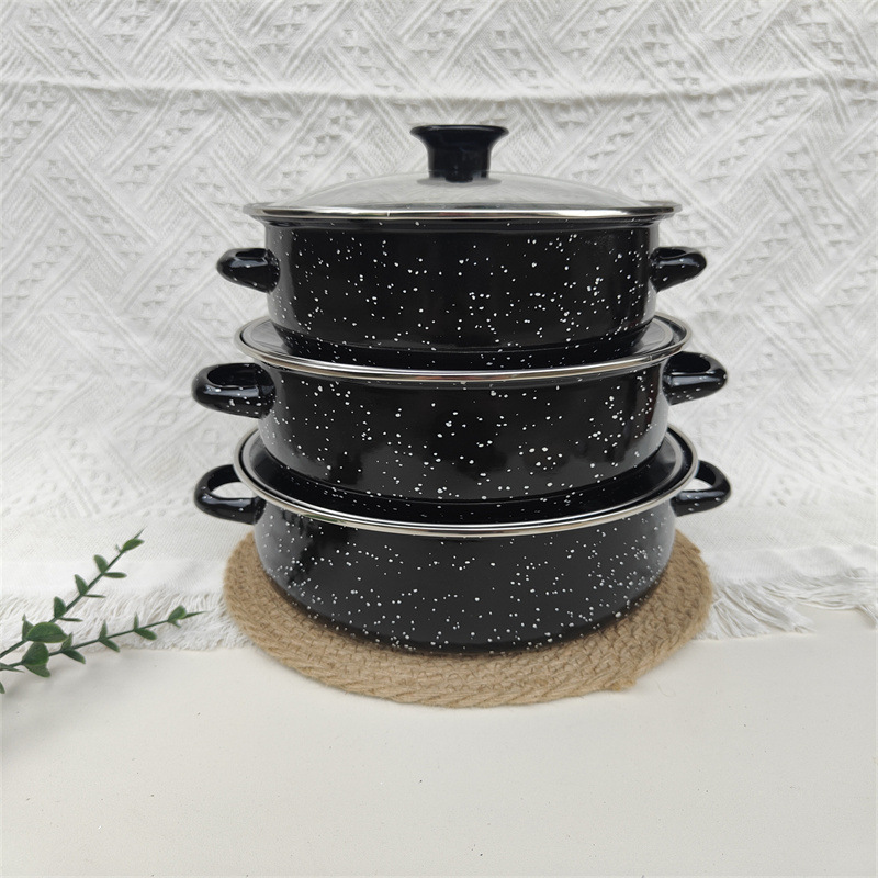 Juego de tres piezas de 12/14/16 cm esmalte pequeño olla de esmalte doméstico olla de cocina mini suplemento alimenticio para bebés con aceite