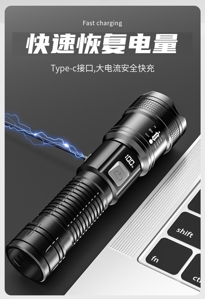 Led Special Forces Flashlight Strong Light USB Charging High Brightness Long Range Small Mini Portable Multi-Functional Household Durable Light