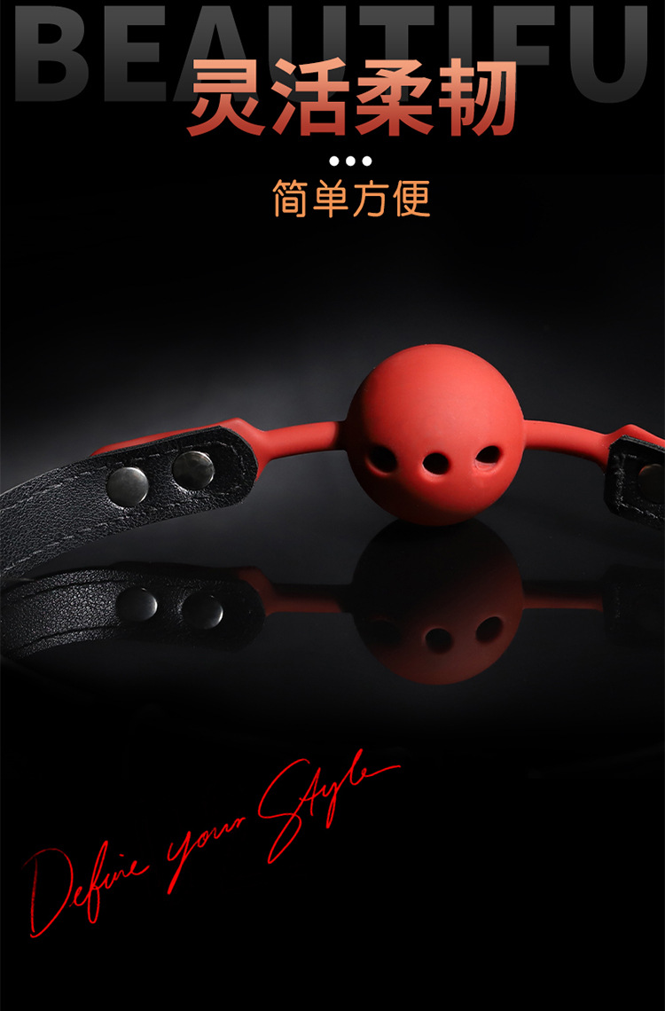 SM Mouth Ring with Leather and Metal Construction, Black Adult Bondage Accessory — detail image 24