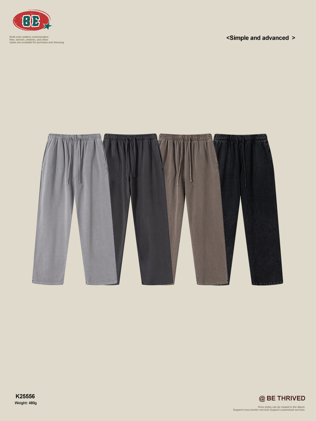 Ropa para Hombre BE | Pantalones de Pierna Recta de Algodón Puro de 480G, Estilo Americano, Tendencia Otoño 2025, Pantalones Casuales Holgados para Hombre
