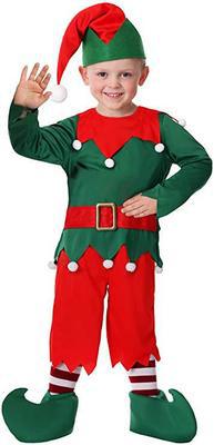 万圣节儿童演出服绿色圣诞精灵表演服cosplay圣诞演出服装三件套