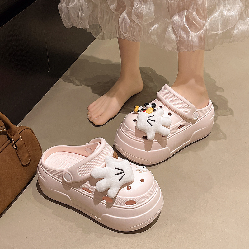 Mickey Croc Shoes Women's 2025 New Summer Outerwear Thick-Soled Heightening Beach Shoes Non-Slip Soft-Soled Sandals and Slippers