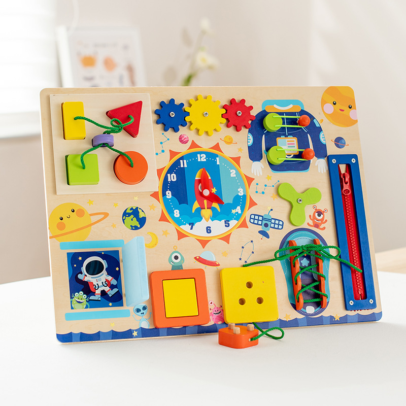 Madera colorido universo ocupado tablero transfronterizo e-commerce bebé Montessori educación temprana juguetes educativos mano-ojo coordinación Juguetes