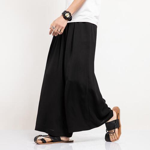 Original Droopy Wide-Leg Pants Men's 9/10th Pants Japanese Yamamoto Style Dark Black Series Samurai Pants Men's Loose Straight Leg Casual Pants