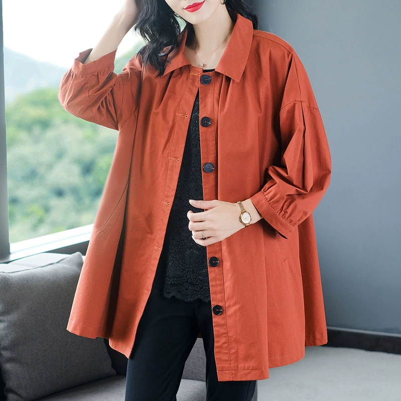 Новое поступление на осень, ветровка, Женская пухлая Девушка Средней длины, модная свободная повседневная куртка больших размеров, пальто, женская одежда для среднего и пожилого возраста