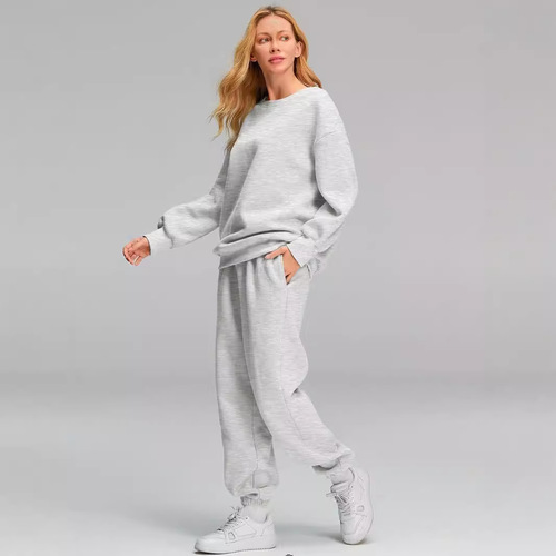 Cross-border Amazon: Autumn/Winter Solid-Color Crewneck Pullover Pants Set—Stylish Casual Long-Sleeve Sweatsuit, In Stock