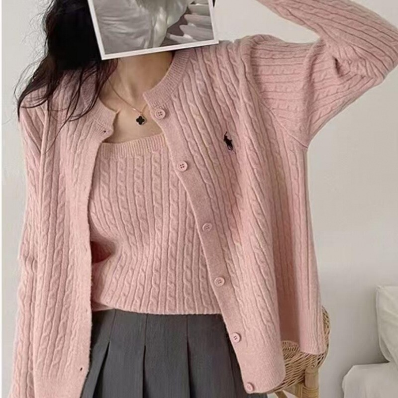 Korean-style knitted cardigan and camisole set for women, versatile and casual, featuring a cable-knit sweater jacket and a vest two-piece set