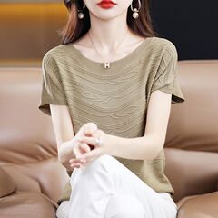 アイスシルク半袖Tシャツ レディース 夏 2024 薄手インナー プリンセス風デザイン 通気性抜群 快適