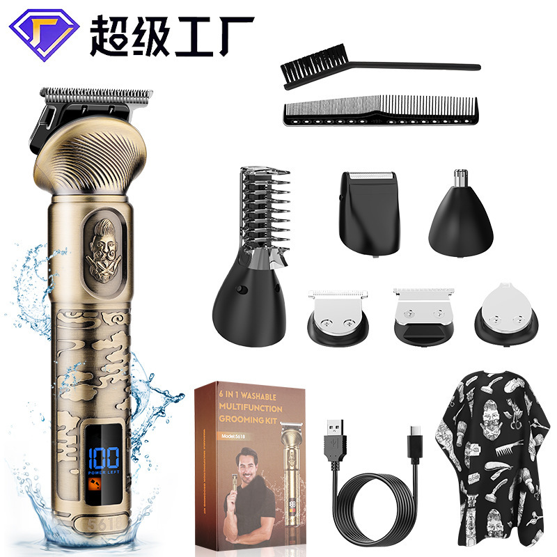 Amazon men's full body washing hair clipper 6-in-1 multi-function electric clipper nose hair trimmer Shaver suit