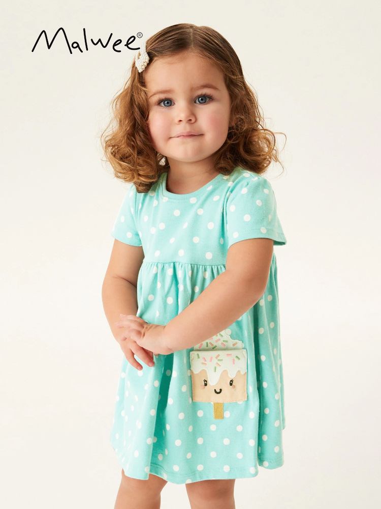 Vestido de Princesa para Niña de Algodón con Cuello Redondo y Manga Corta