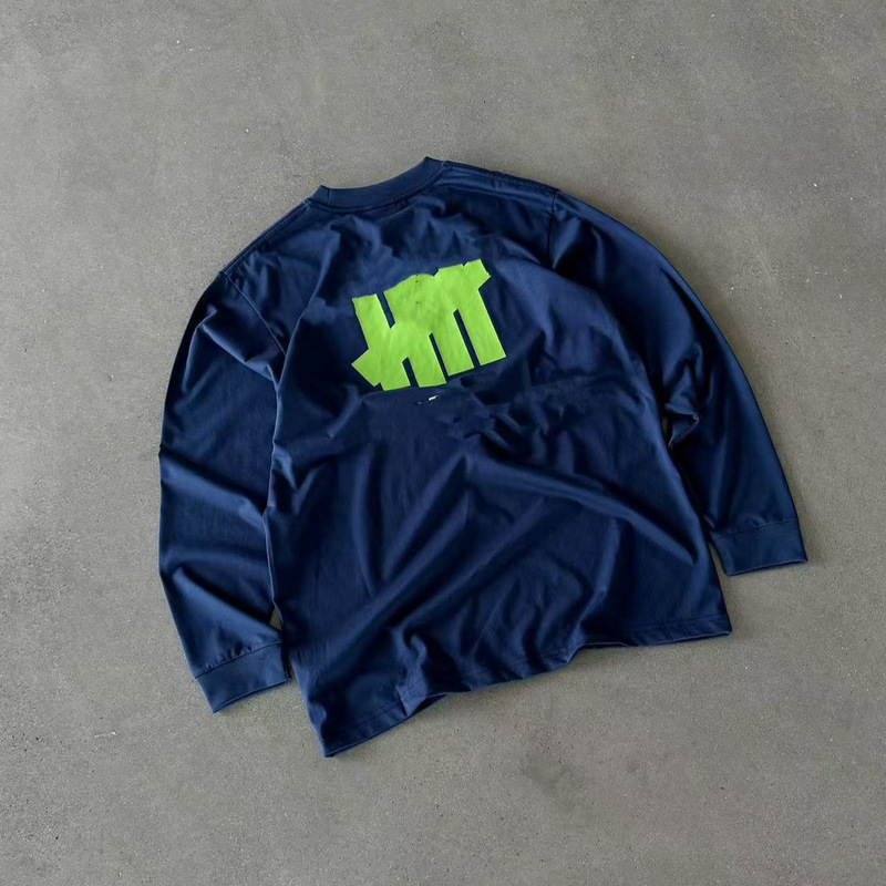 夏の新アメリカンレトロ5ストライプス長袖Tシャツトレーナー5ストライプストレンディなルーズラウンドネックスポーツTシャツ|undefined