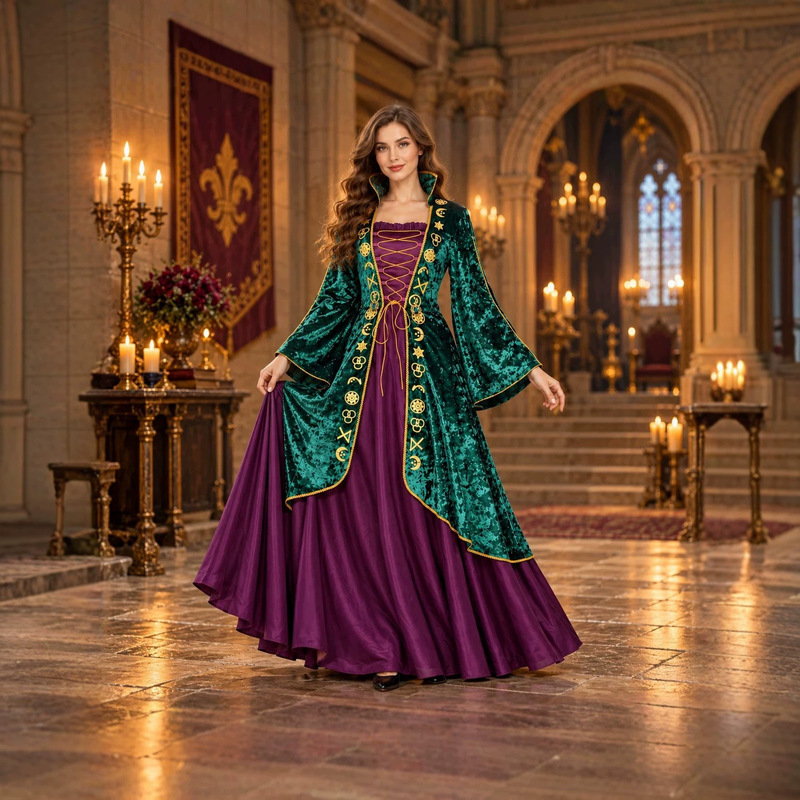 Medieval Retro Cloak Cosplay Costume Halloween Witch Role-Playing Stage Performance Dress Medieval Retro Cloak Cosplay Costume Halloween Witch Role-Playing Stage Performance Dress