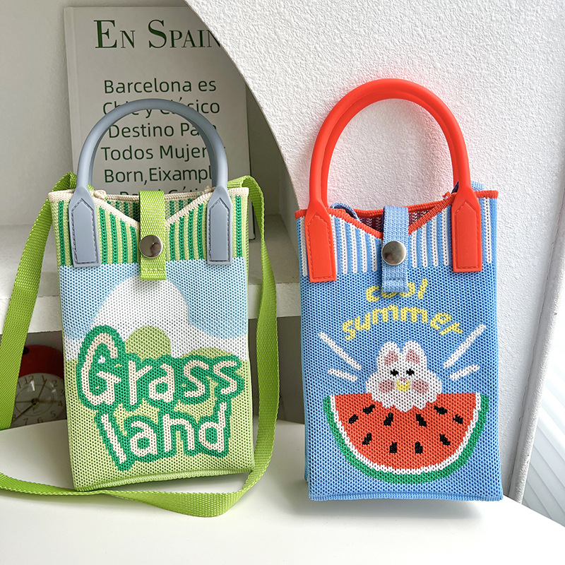Bolsa de teléfonos móviles de dibujos animados para mujeres primavera y otoño estudiantes coreanos de tejido de mano bolsa de cambio de almacenamiento bolsa de mano decoración portátil bolsa de mochila