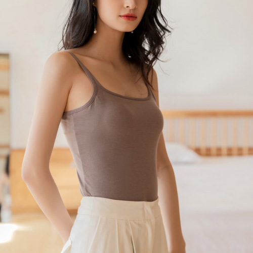 Women's belt-length chest padded camisole all-in-one bra black cup white inner base bra