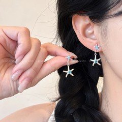 海洋の心 ~ 青いジルコン海星流蘇ピアス女性のユニークなデザイン高級感イヤリングアクセサリー