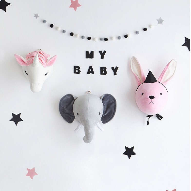 Children's room hanging decorations unicorn elephant rabbit bear deer dog dinosaur toy head explosion plush decoration