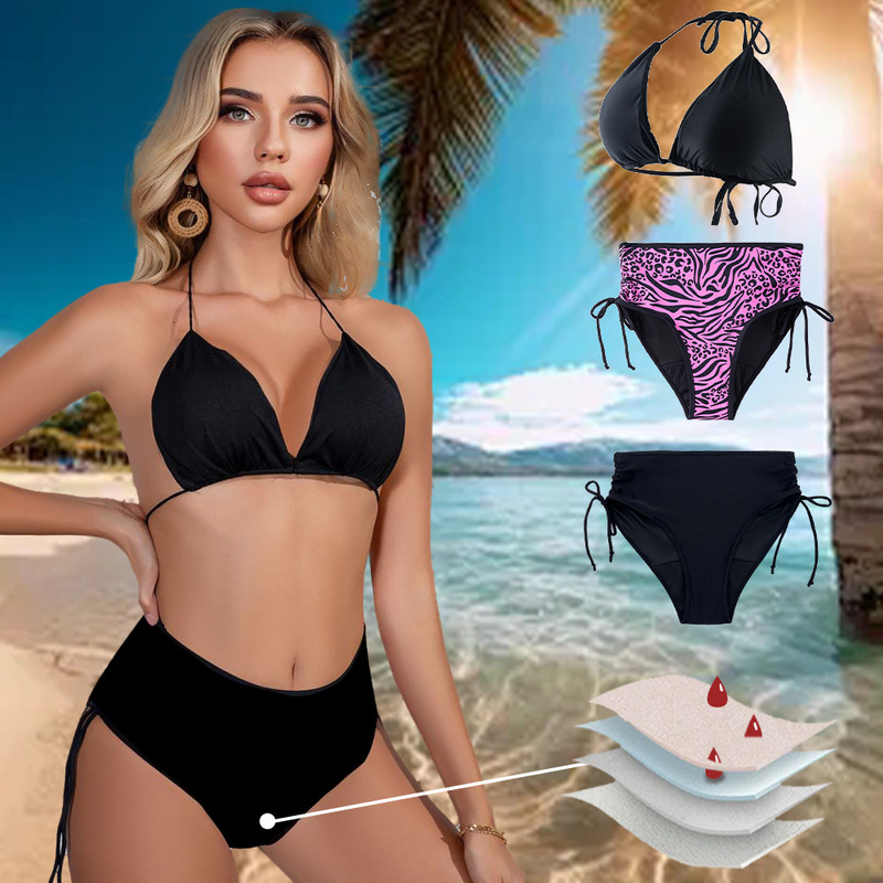 European and American Style Bikini Sexy Swimsuit Set, Period-Specific Waterproof Leak-Proof Split Swimsuit with Pure Cotton Crotch European and American Style Bikini Sexy Swimsuit Set, Period-Specific Waterproof Leak-Proof Split Swimsuit with Pure Cotton Crotch