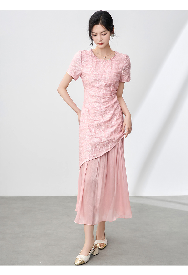 Váy maxi nữ cổ tròn đính cườm họa tiết bướm jacquard phong cách Trung Quốc — Màu đen chi tiết 9