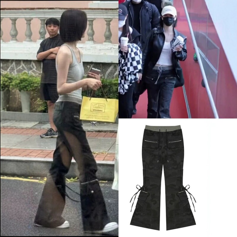 In-stock, same style as Yoo Jimin, Korean niche trendy brand, heavy-duty lace-up slim-fit camouflage flared casual pants In-stock, same style as Yoo Jimin, Korean niche trendy brand, heavy-duty lace-up slim-fit camouflage flared casual pants