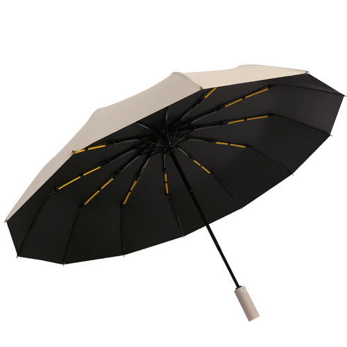 12-rib fully automatic folding umbrella, large size, suitable for two people—perfect for sunny, rainy, or sunny/rainy days; features UV protection and is ideal for advertising purposes.