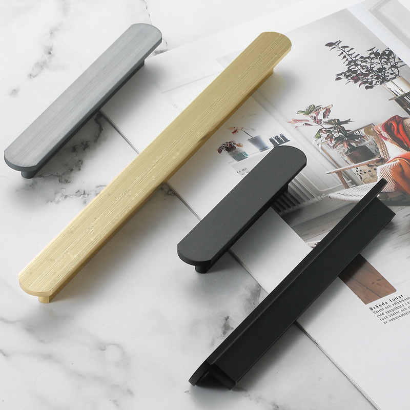 北歐家具櫥櫃門衣櫃五金門拉手鞋櫃抽屜加長把手黑灰金拉絲色實心