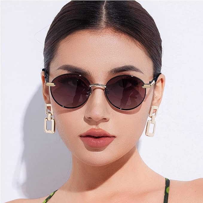2024 New European and American Fashion Simple Casual Versatile Retro Oval Frame Sunglasses Men's Trend Steam Punk Style Sunglasses Women_voghion.com