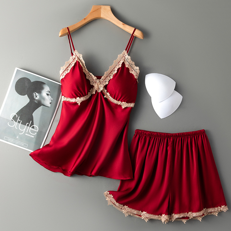 Regular Top Length Shorts Sets Sets Type 2 Piece Set Quantity Home Occasion Women's Sexy Color Block Imitated Silk Polyester Lace Shorts Sets
