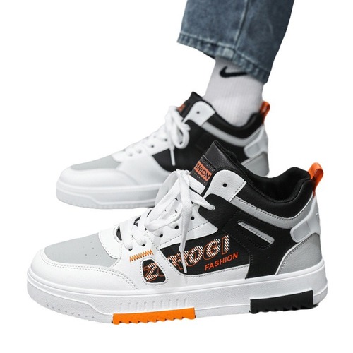 Comfortable men's trendy shoes autumn  new high-top casual sneakers for middle school students men's versatile mid-top sports white shoes