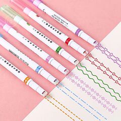 Creative 6-Color Curved Pen Flower Shape Outline Pen DIY Journal Pen Colorful Fluorescent Pen Student Highlighting Marker