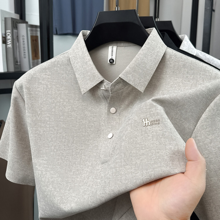 American Tommy Summer Men's Ice Silk Loose Breathable Lapel Short-Sleeved Polo Shirt Fashionable Seamless Casual Patterned T-Shirt American Tommy Summer Men's Ice Silk Loose Breathable Lapel Short-Sleeved Polo Shirt Fashionable Seamless Casual Patterned T-Shirt