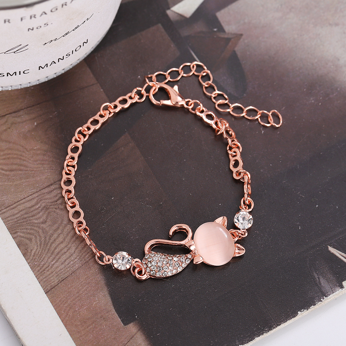 Nuevo estilo coreano pulsera creativa japonés y coreano moda deslumbrante ópalo gato Rosa oro pulsera mujer fábrica al por mayor