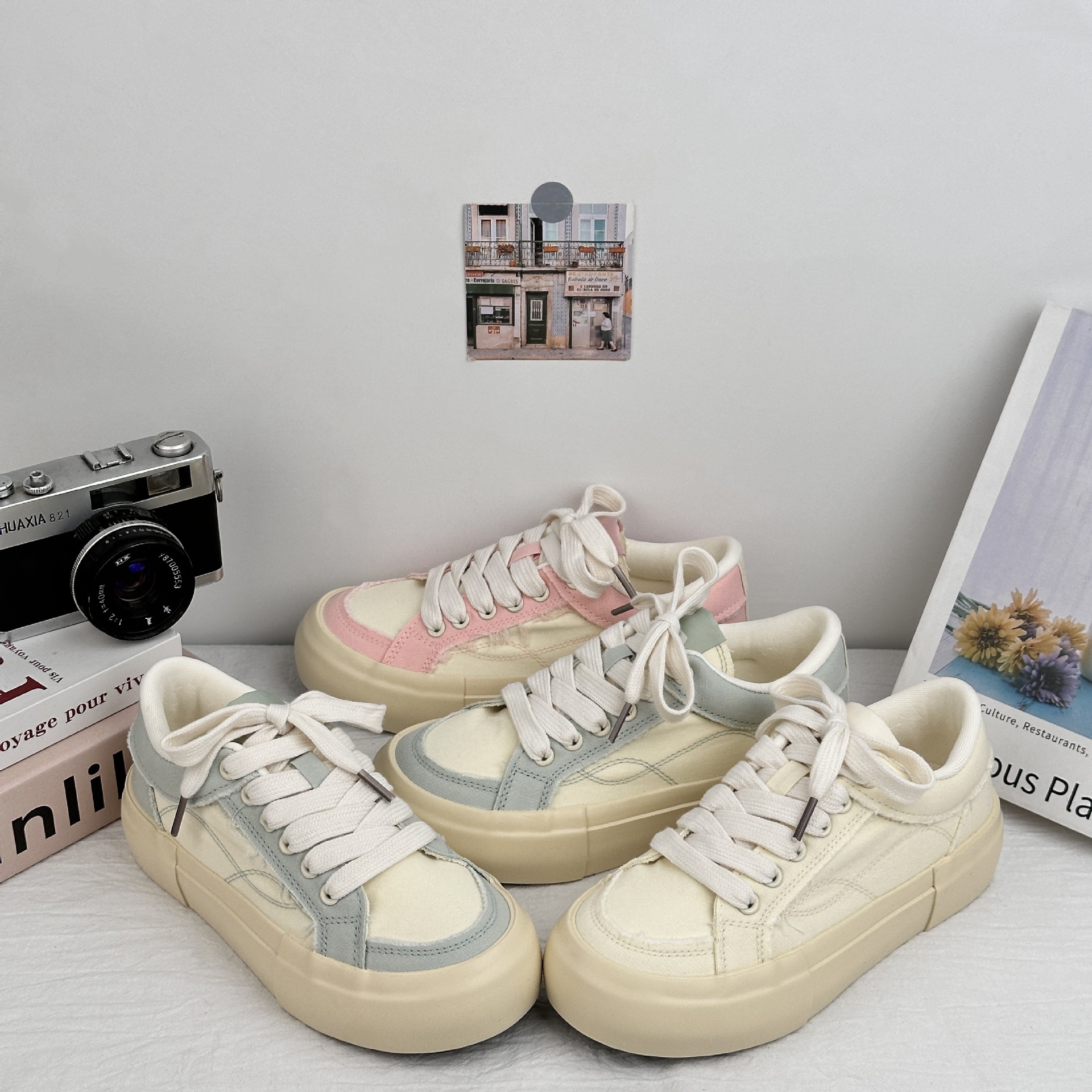 Zapatos de lona de fondo grueso de ondas distantes para mujeres 2025 nuevo verano transpirable delgado versátil zapatos blancos casuales zapatos de patinaje image 1