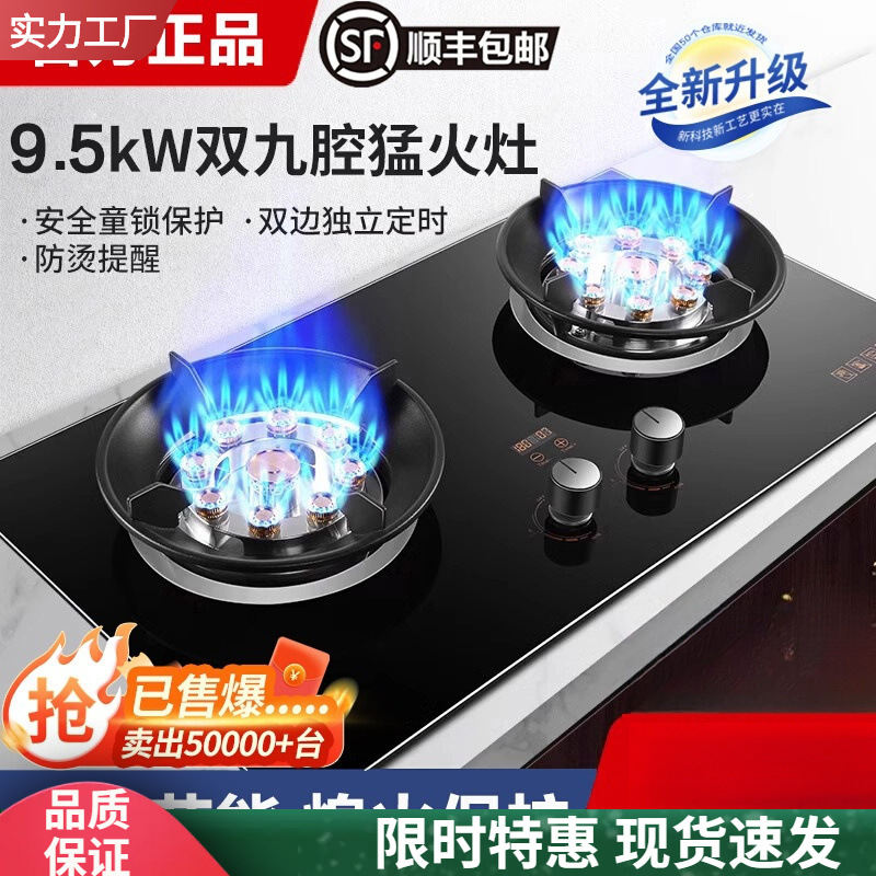 High-Power Gas Stove Double Stove Household Embedded Natural Gas Stove Desktop Liquefied Gas Energy-Saving Gas Stove