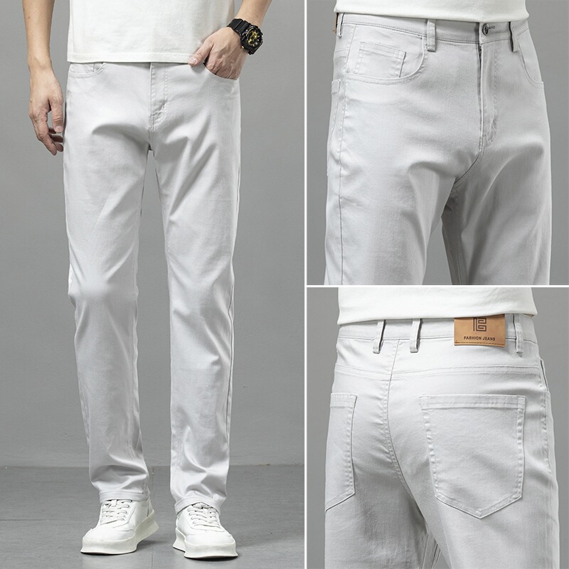 Spring and Summer High-End Tencel Thin Colored Jeans for Men, Slim-Fit Long Pants, Straight-Leg Versatile Casual Men's Pants