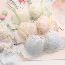 长期款日系花仙子薄款蕾丝刺绣少女文胸套装聚拢侧收内衣大码胸罩